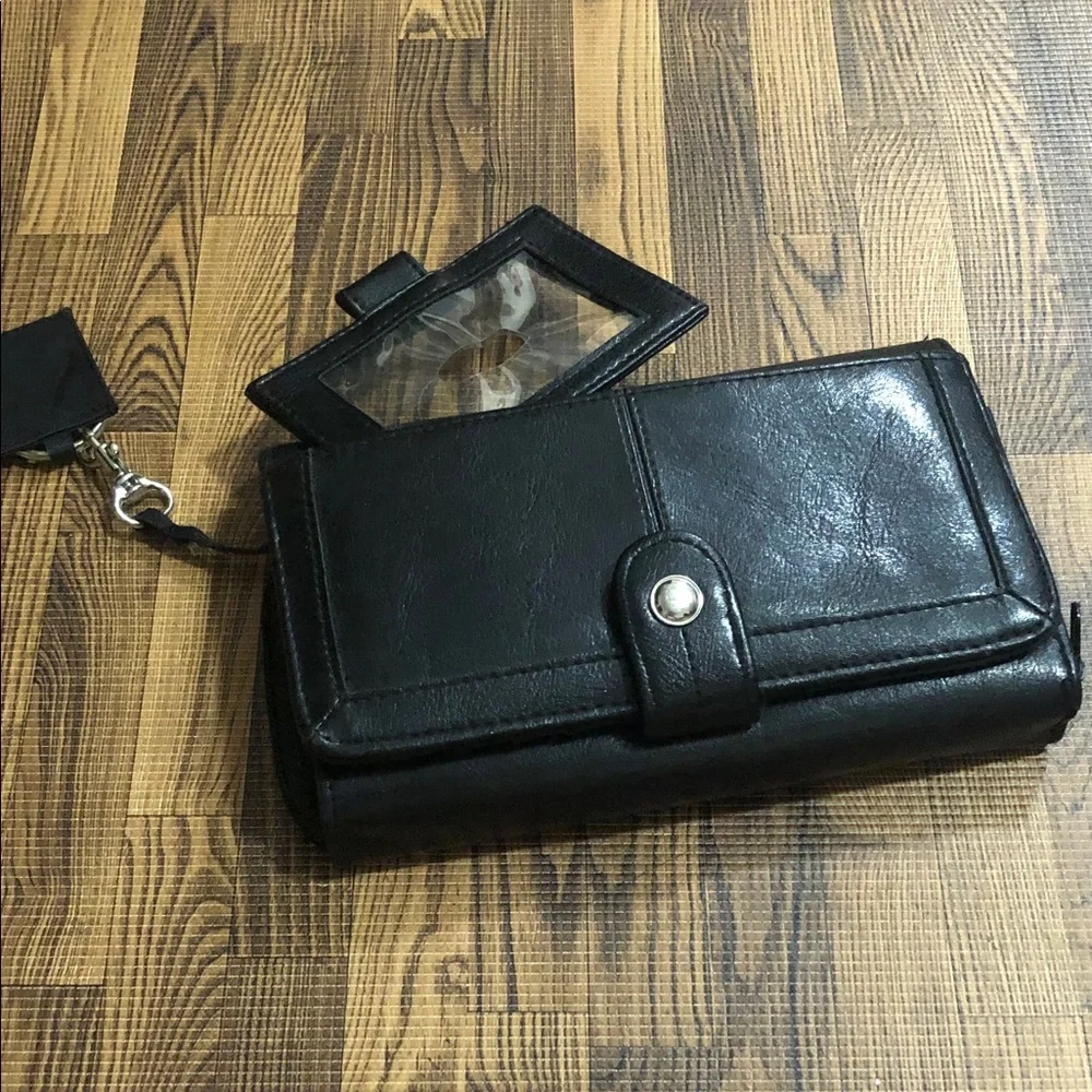 Black Women's Wallet Organizer with Snap Closure